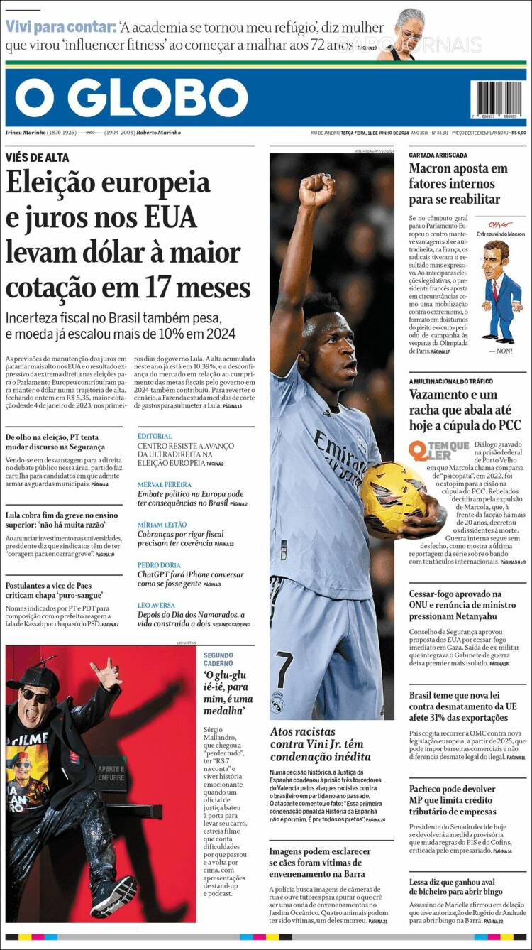 Portada de O Globo (Brasil)