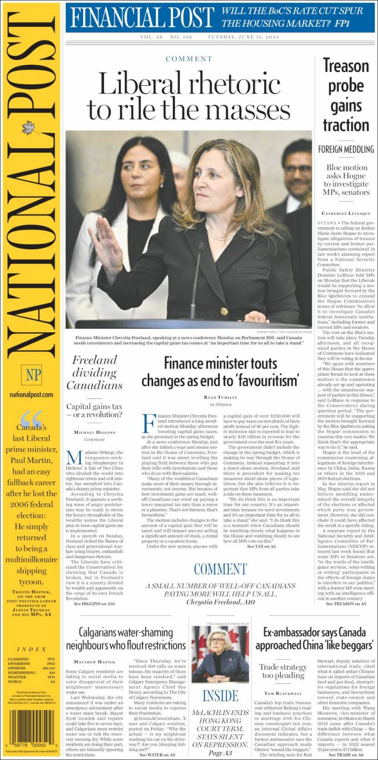 Portada de The National Post (Canad&aacute;)