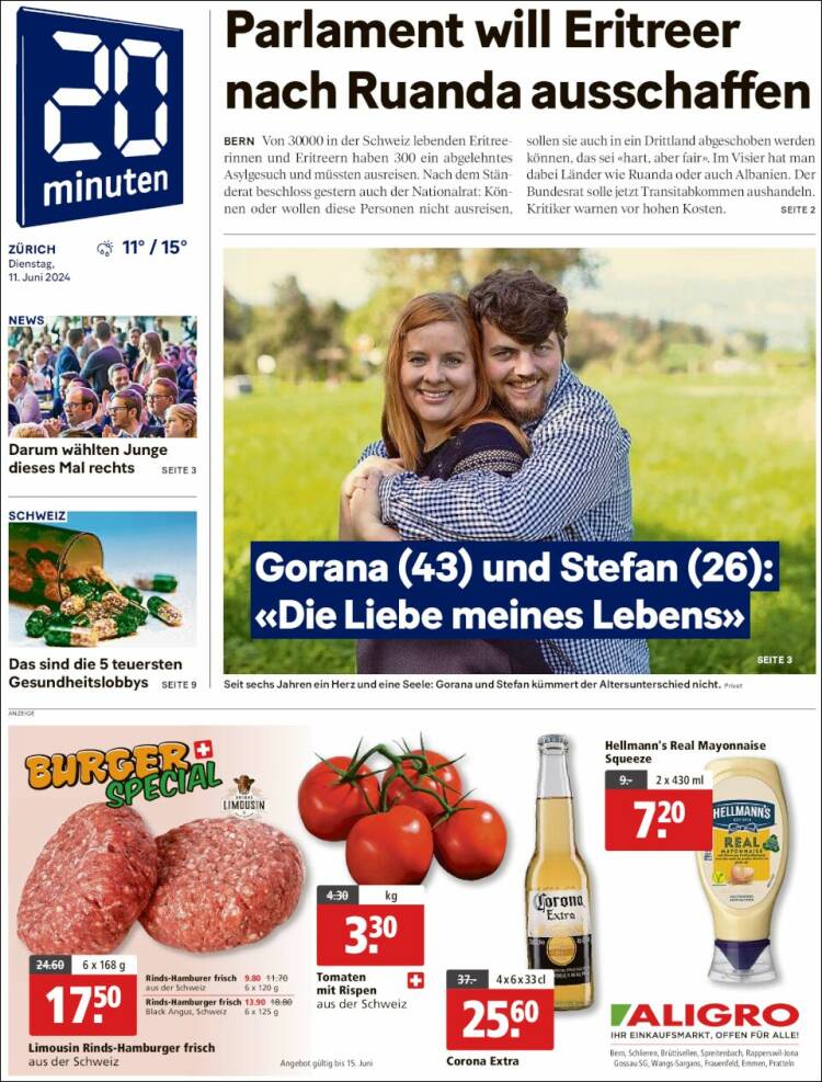 Portada de 20Minuten - Zürich (Suiza)