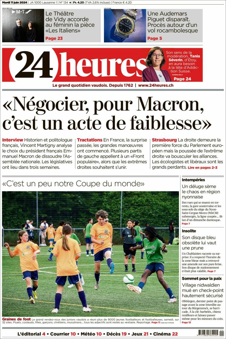 Portada de 24 Heures (Suiza)