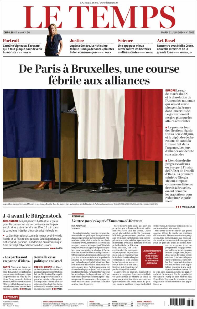 Portada de Le Matin (Suiza)