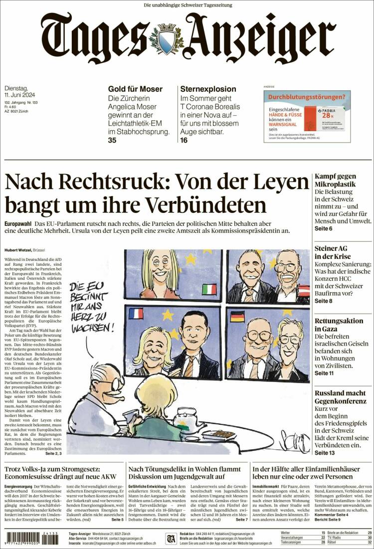 Portada de Tages-Anzeiger (Suiza)