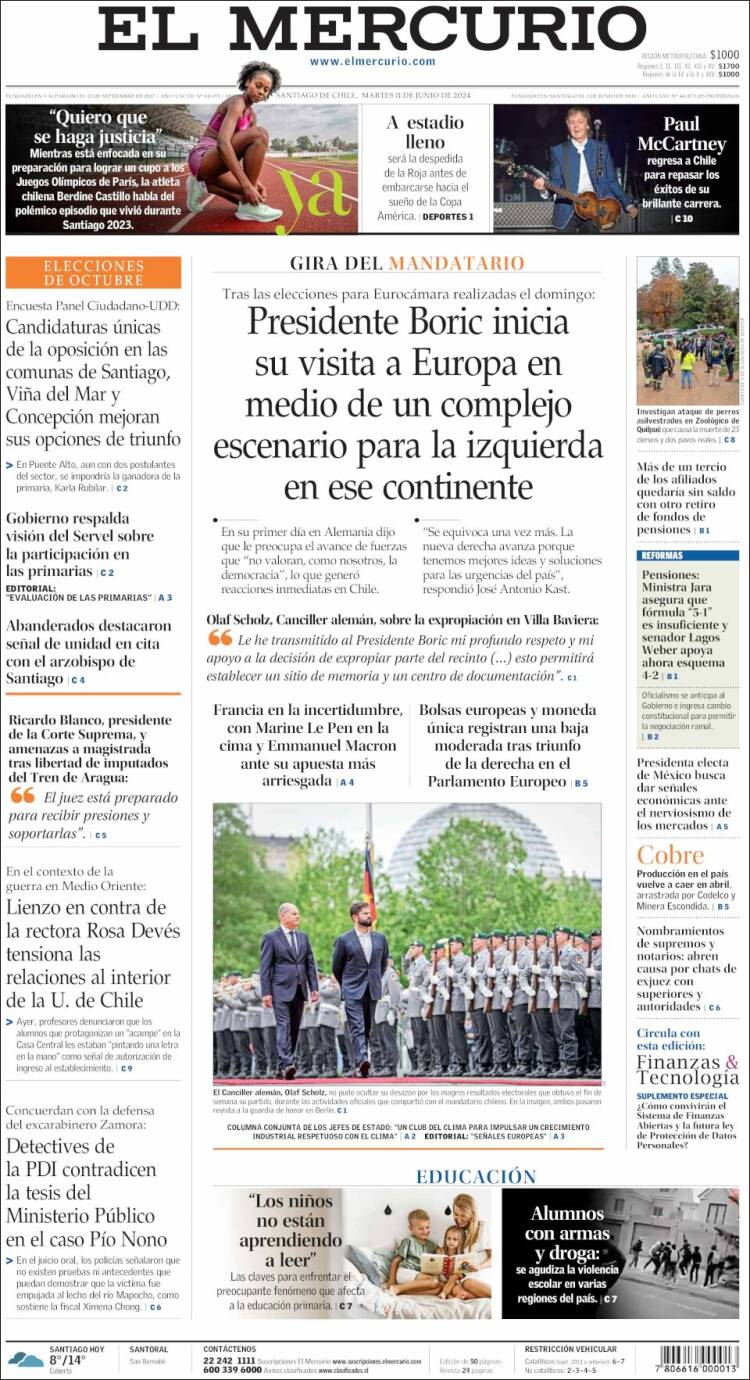Portada de El Mercurio (Chile)