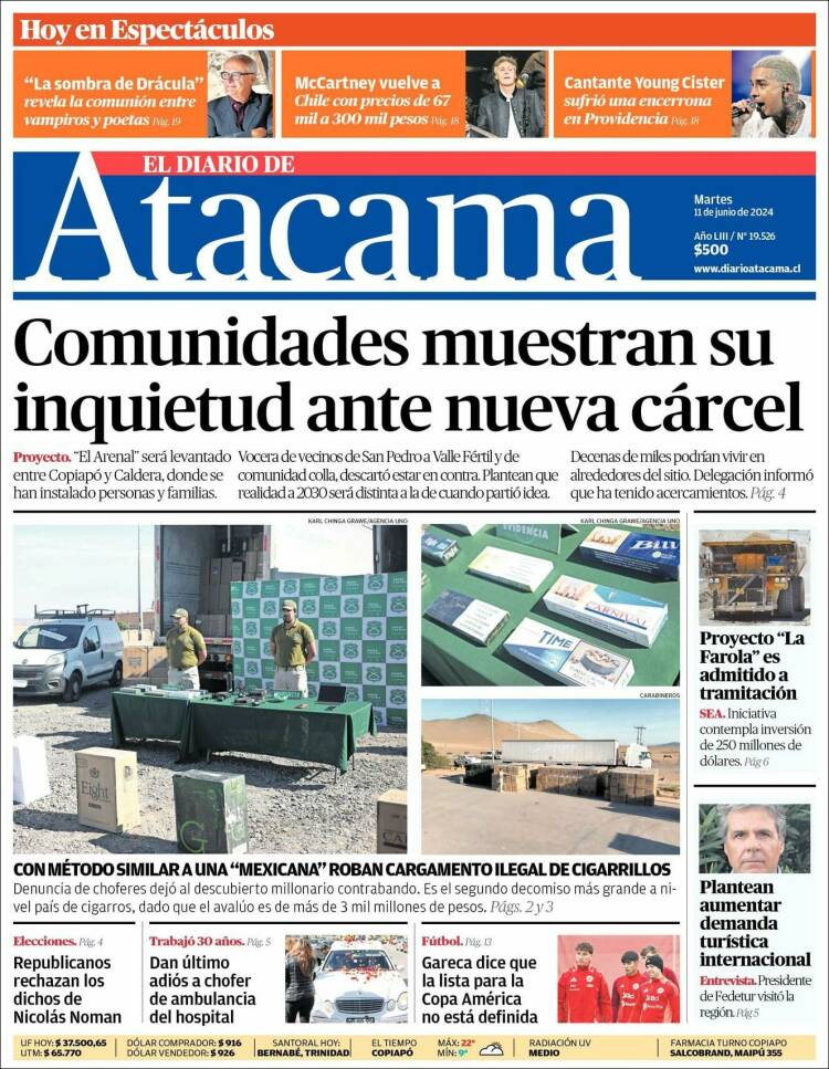 Portada de Diario de Atacama (Chile)