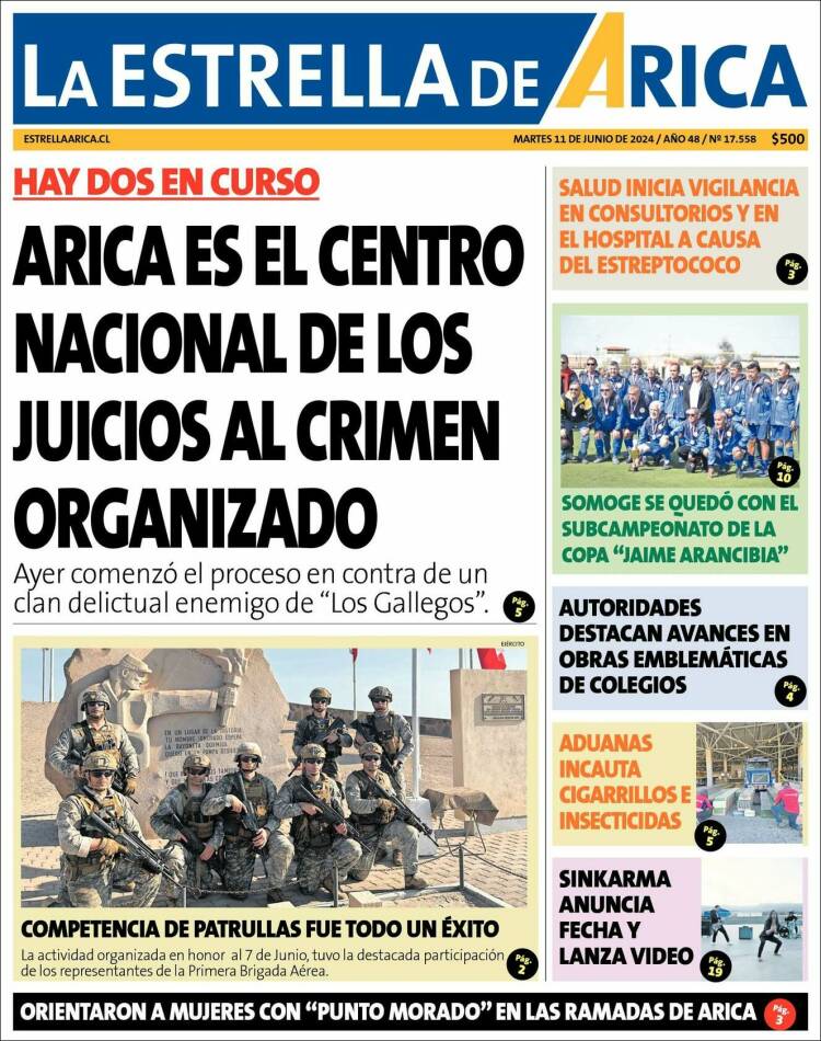 Portada de La Estrella de Arica (Chile)