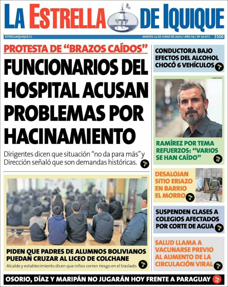 Portada de La Estrella de Iquique (Chile)