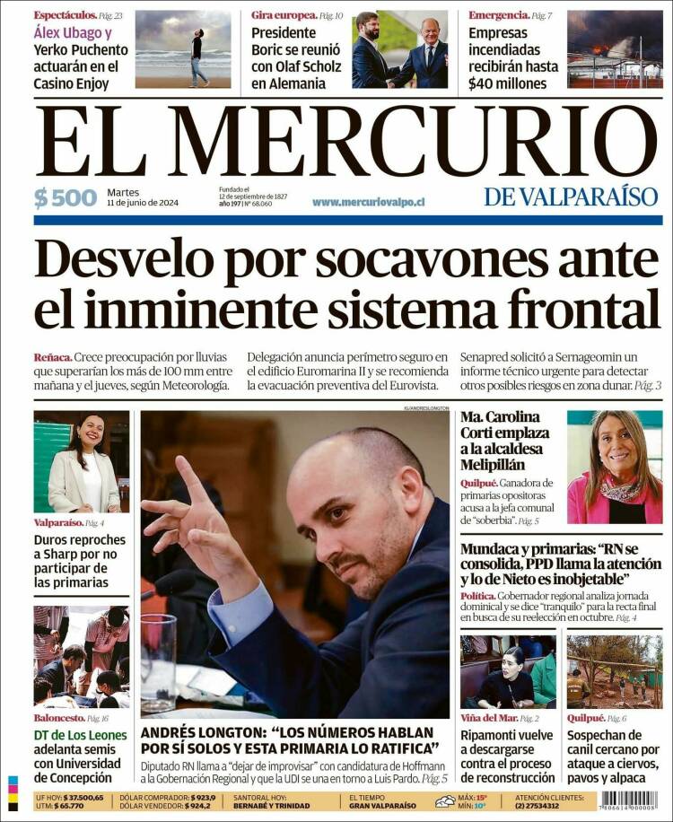 Portada de Mercurio de Valparaiso (Chile)