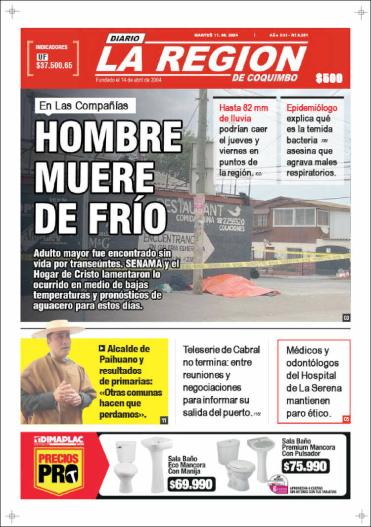 Portada de Diario La Región de Coquimbo (Chile)