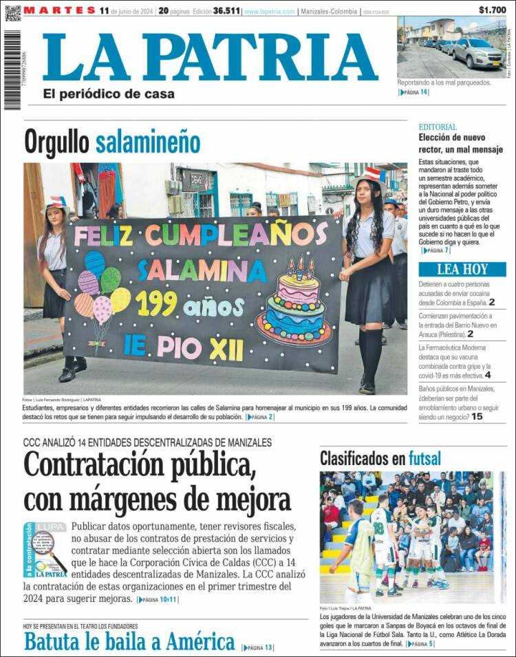 Portada de La Patria (Colombia)