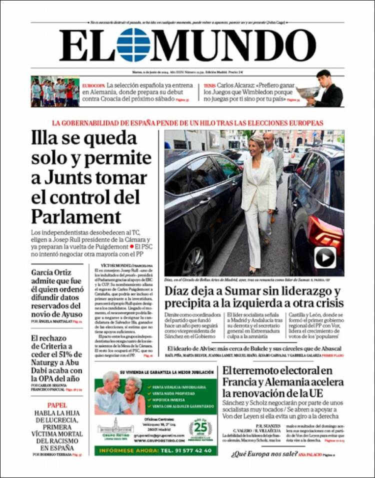 Portada de El Mundo (España)