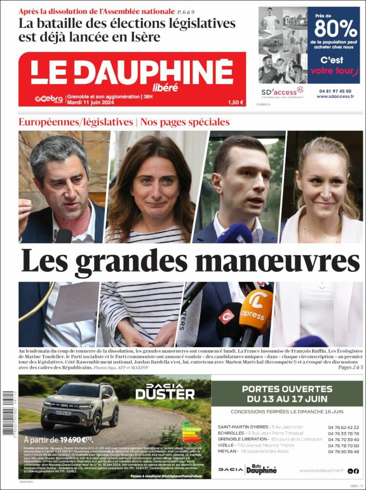 Portada de Le Dauphiné Libéré (Francia)