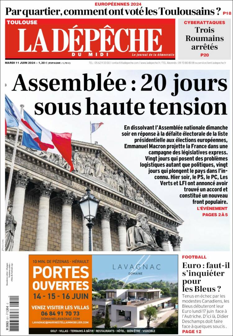 Portada de La Dépêche du Midi (Francia)