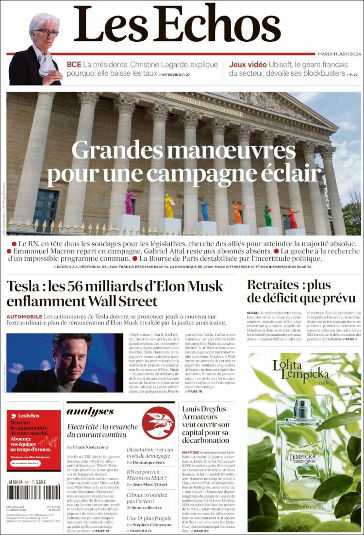 Portada de Les Echos (Francia)