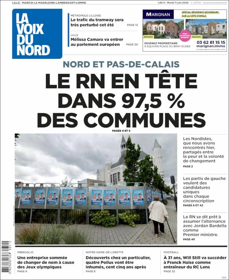 Portada de La Voix du Nord (Francia)