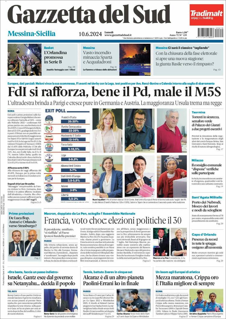 Portada de Gazzetta del Sud (Italia)