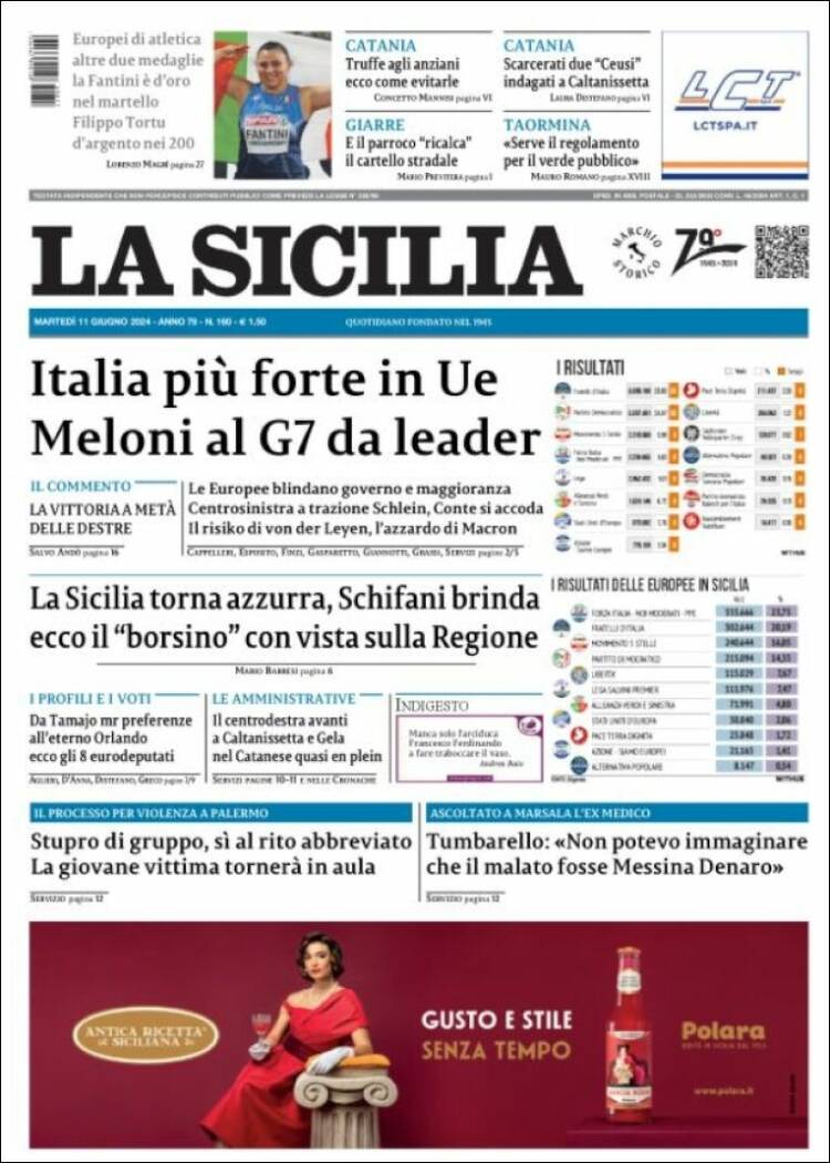 Portada de La Sicilia (Italia)