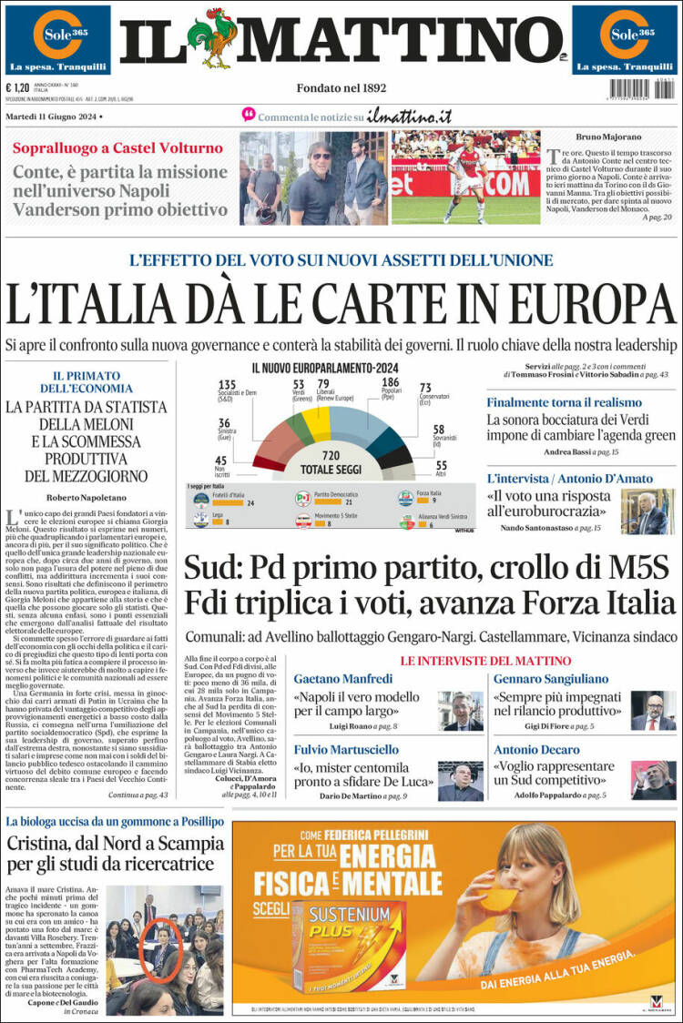 Portada de Il Mattino (Italia)