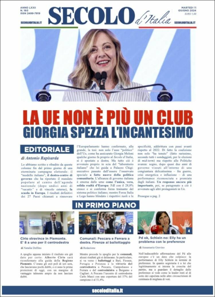 Portada de Secolo d'Italia (Italia)
