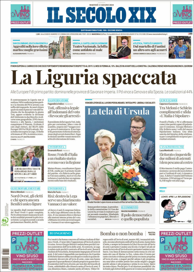 Portada de Il Secolo XIX (Italia)