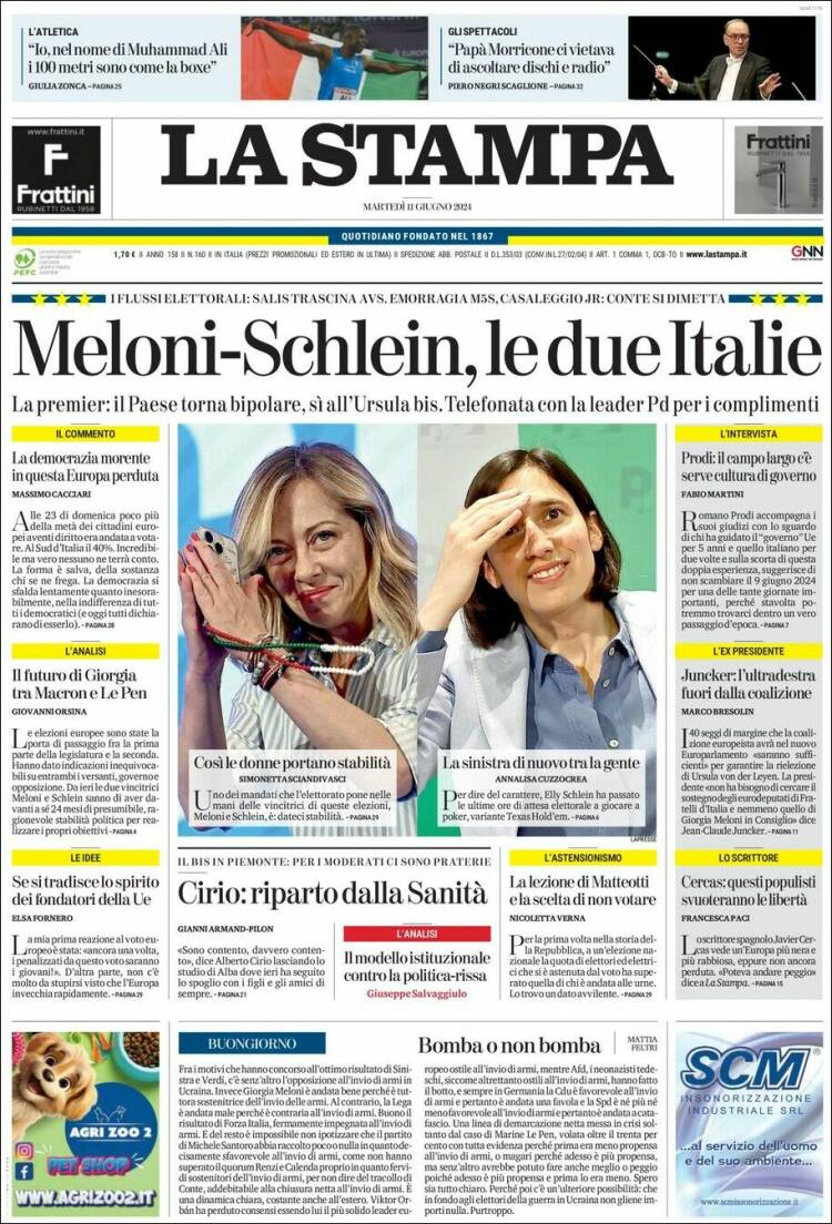 Portada de La Stampa (Italia)