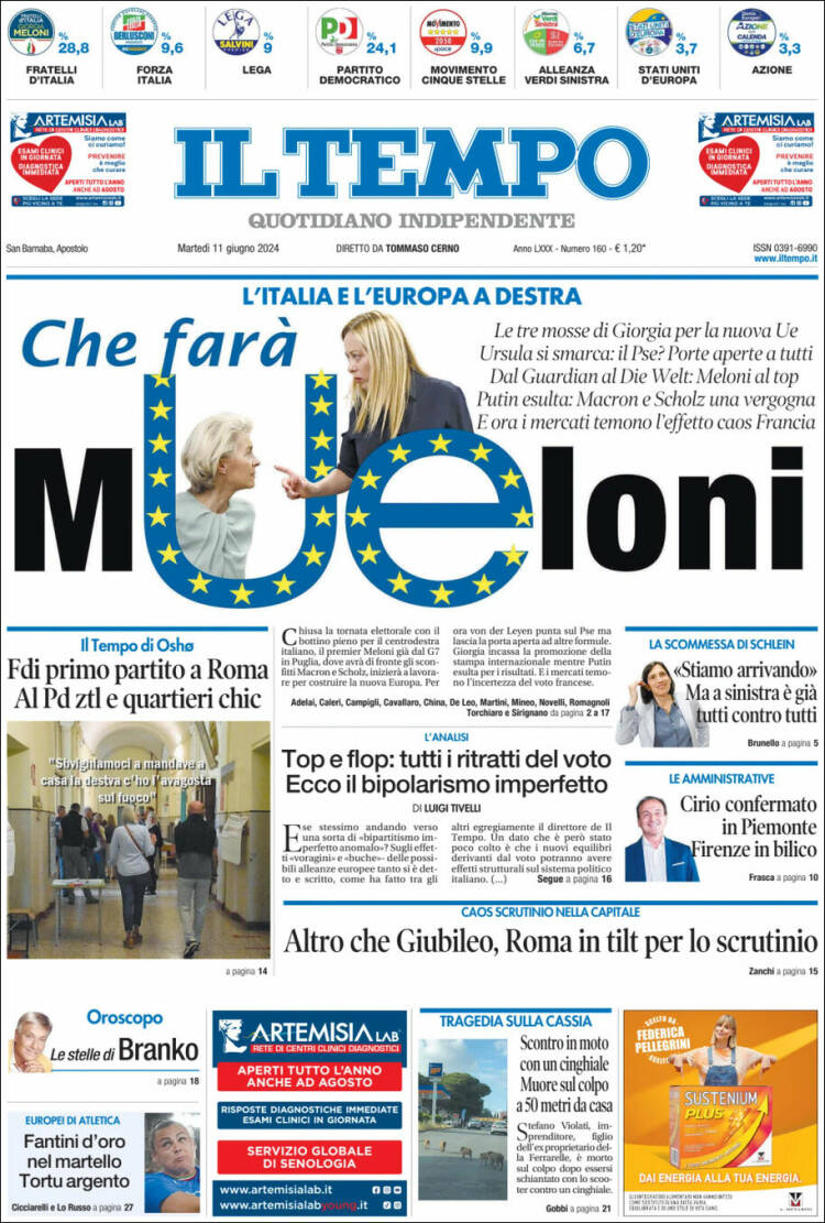 Portada de Il Tempo (Italia)