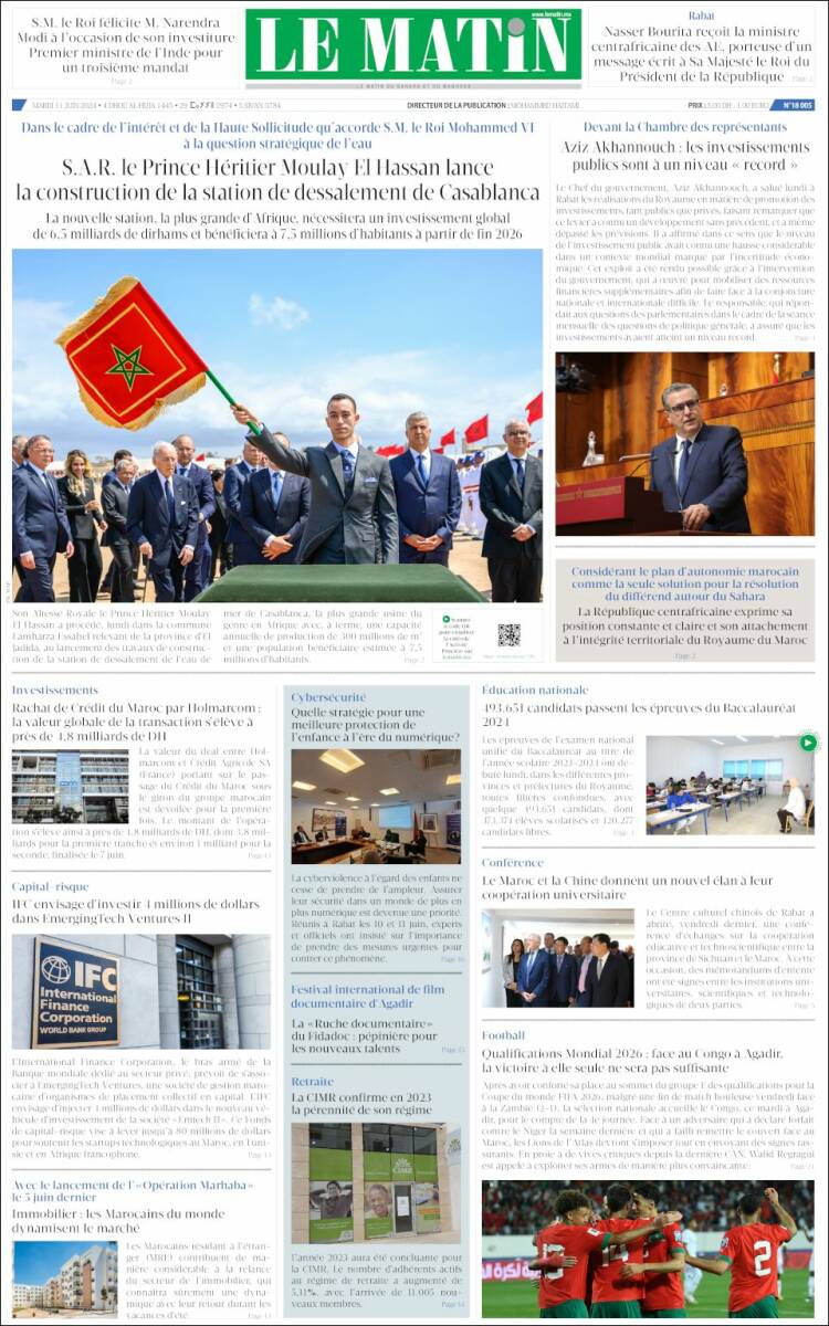 Portada de Le Matin (Marruecos)