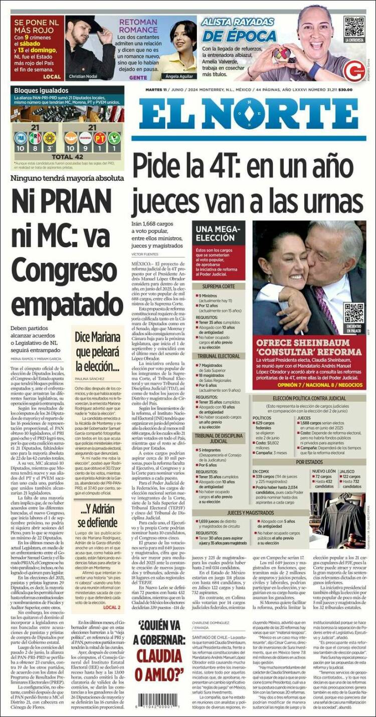 Portada de El Norte (M&eacute;xico)
