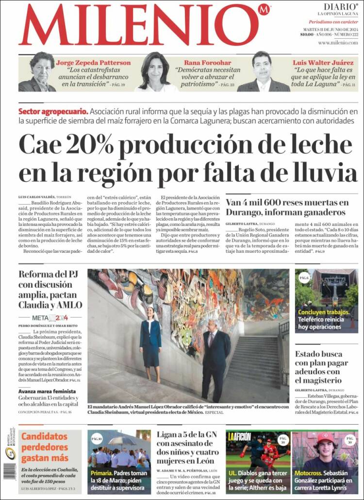 Portada de Milenio - Laguna (M&eacute;xico)