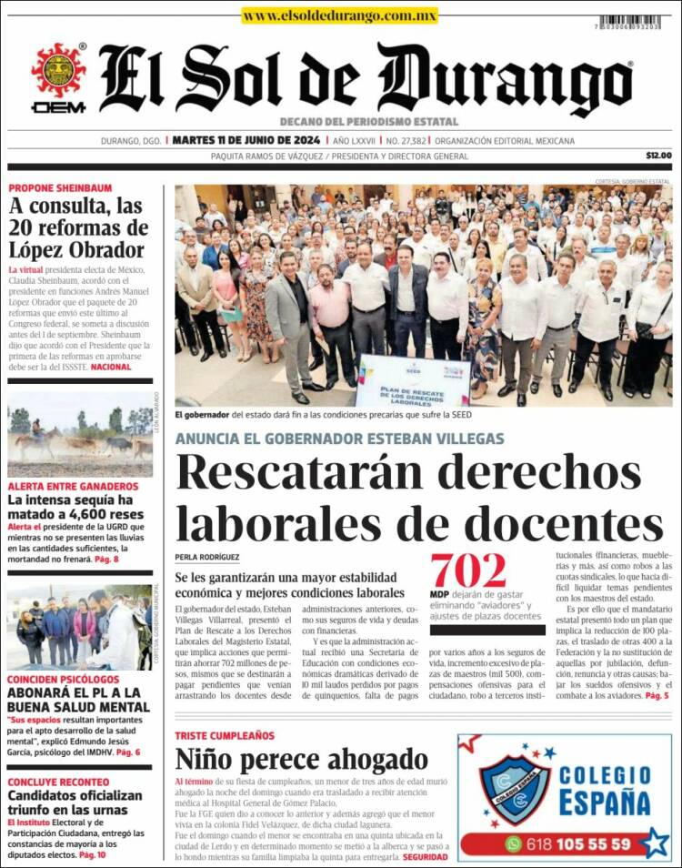 Portada de El Sol de Durango (M&eacute;xico)