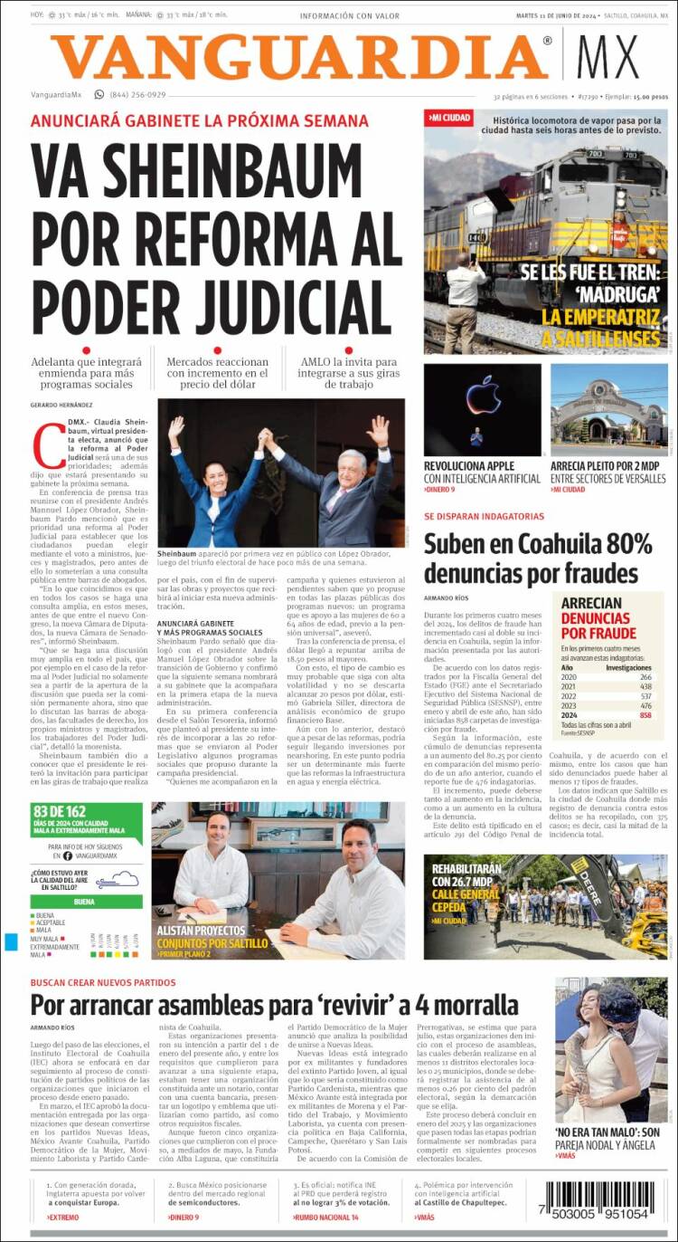 Portada de Vanguardia (M&eacute;xico)