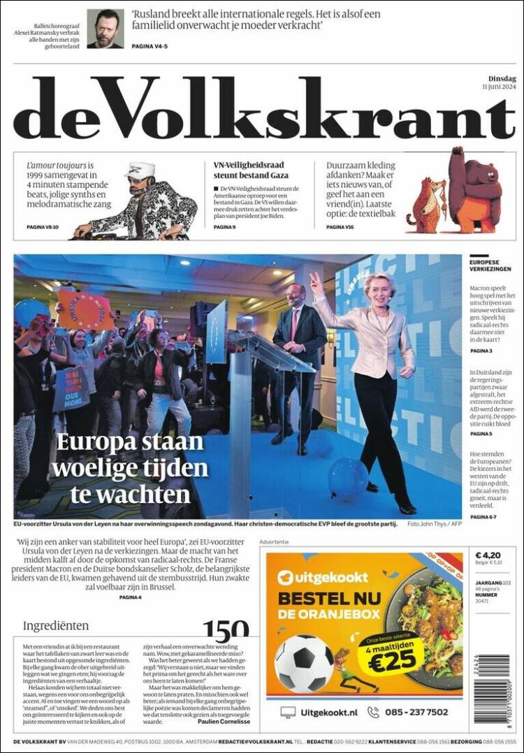 Portada de De Volkskrant (Pa&iacute;ses Bajos)