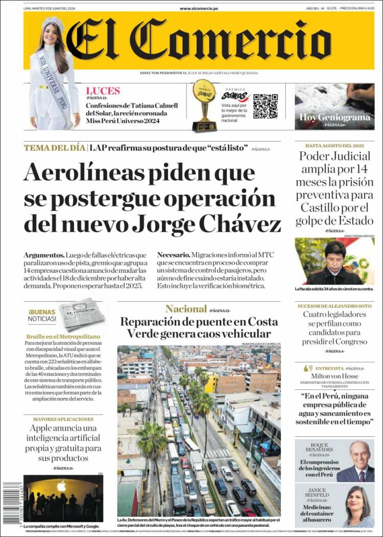 Portada de El Comercio (Per&uacute;)