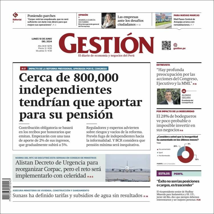 Portada de Diario Gestión (Per&uacute;)