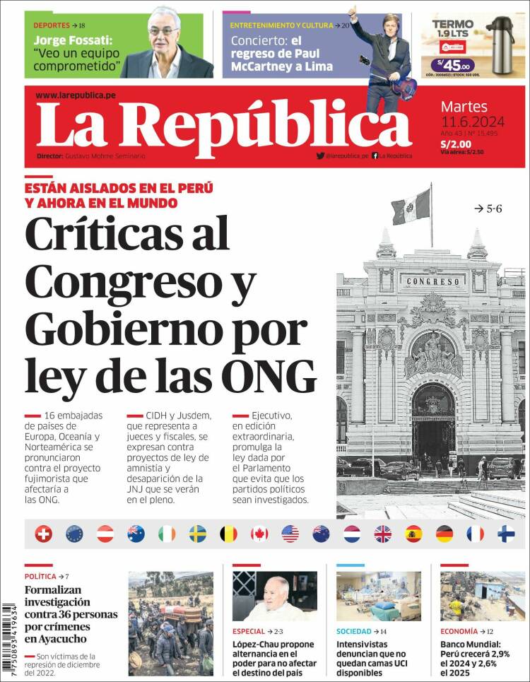 Portada de La Republica (Per&uacute;)