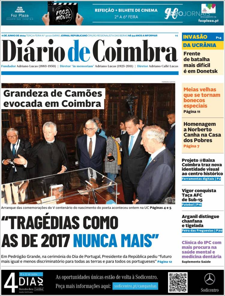 Portada de Diário de Coimbra (Portugal)