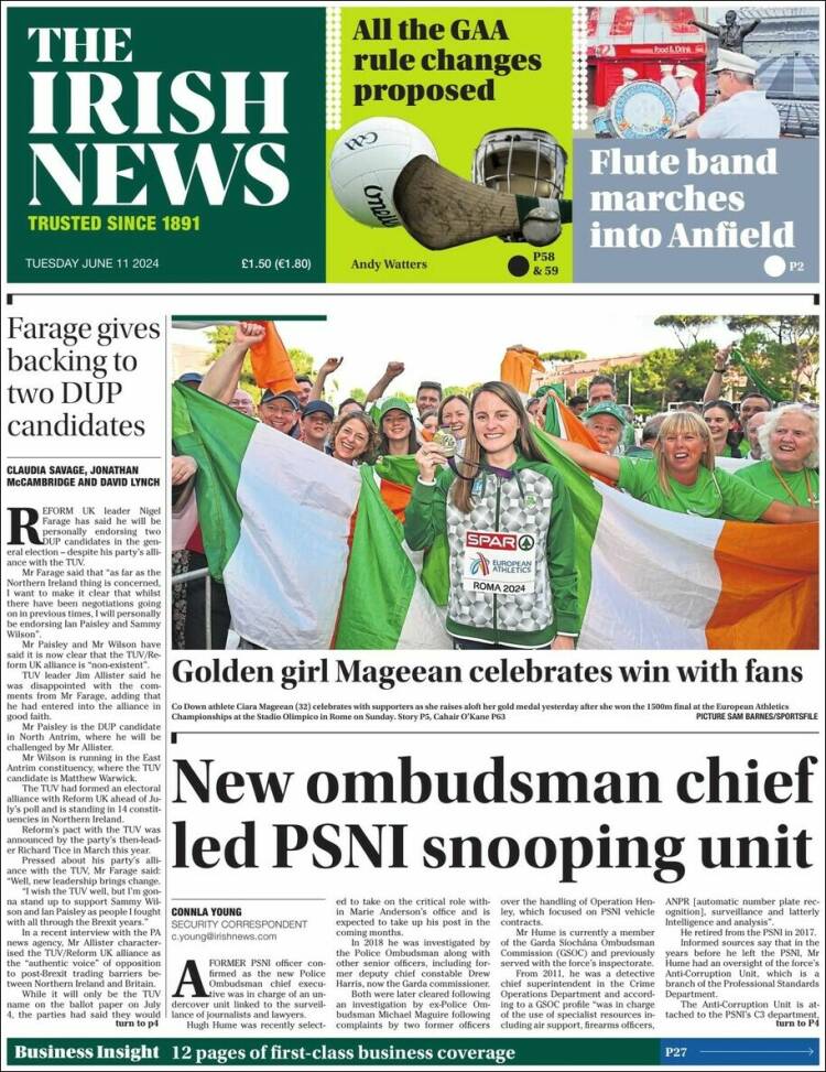 Portada de Irish News (Reino Unido)