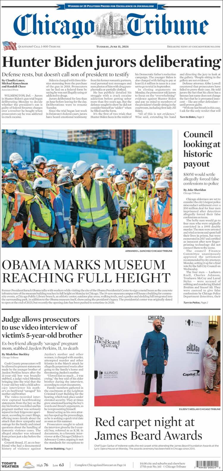 Portada de Chicago Tribune (USA)