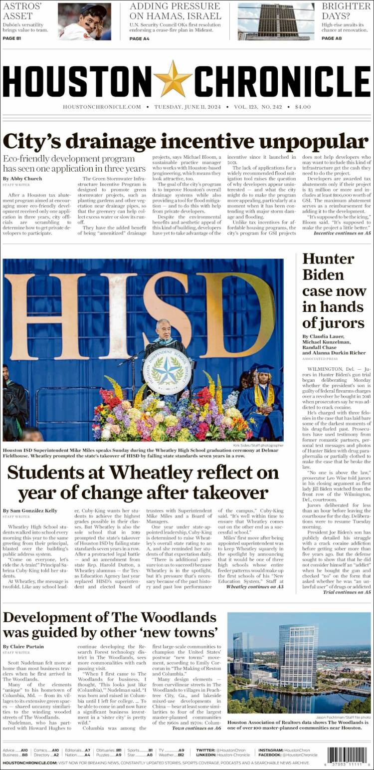 Portada de Houston Chronicle (USA)