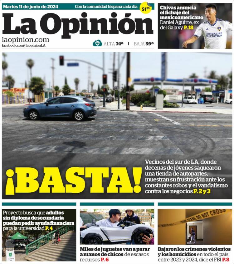 Portada de La Opinión (USA)