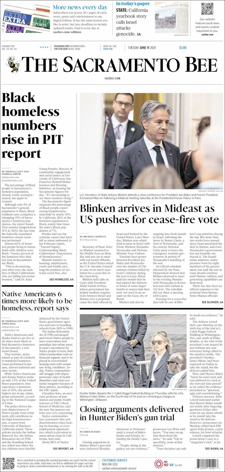 Portada de The Sacramento Bee (USA)