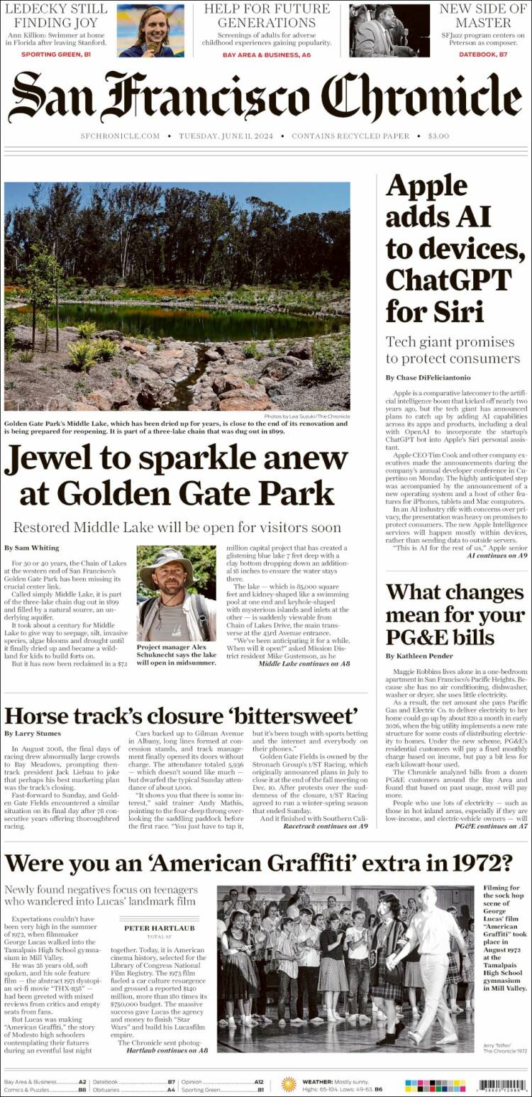 Portada de San Francisco Chronicle (USA)