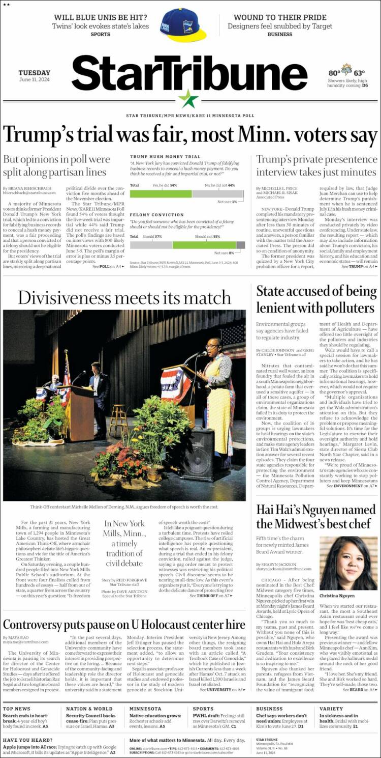 Portada de Star Tribune (USA)