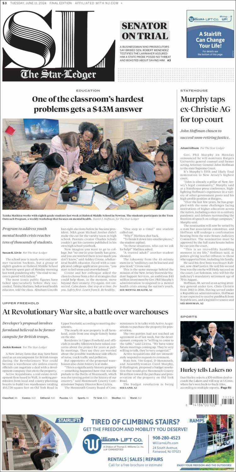 Portada de Star-Ledger (USA)