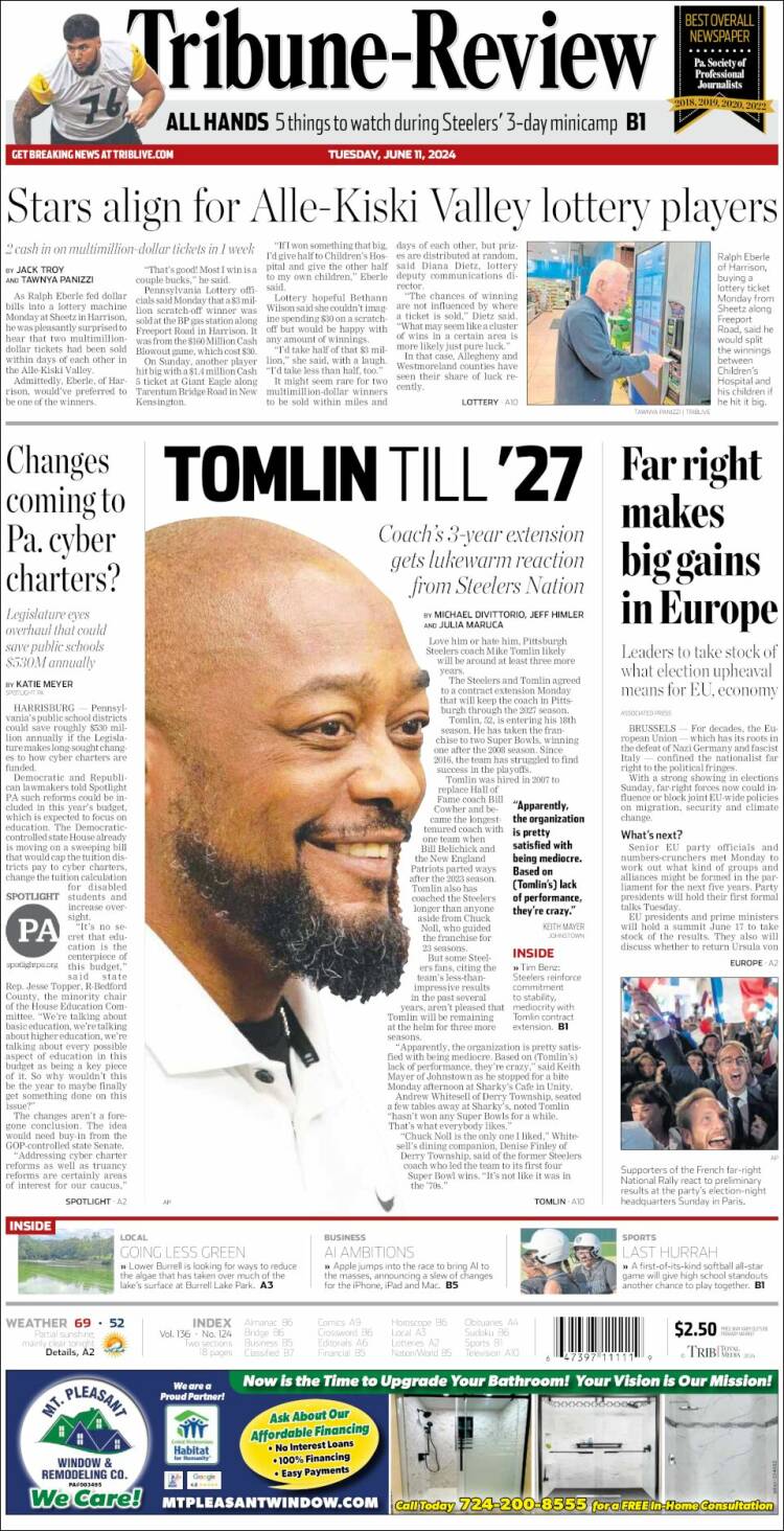 Portada de Tribune-Review (USA)