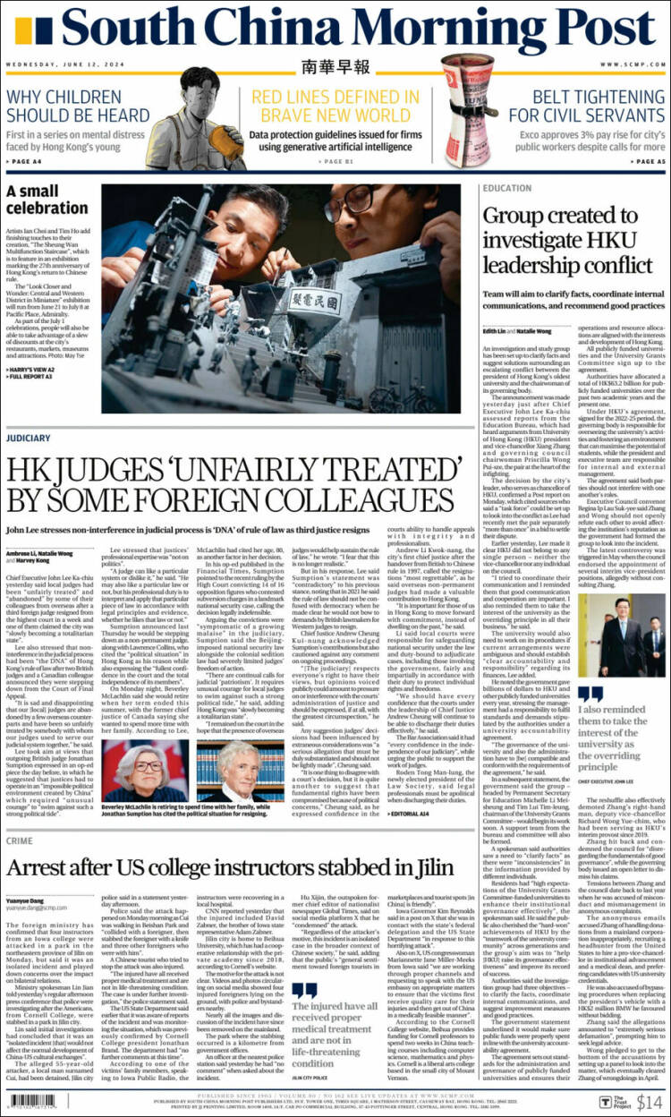 Portada de South China Morning Post (China)