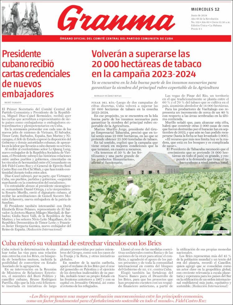 Portada de Granma (Cuba)