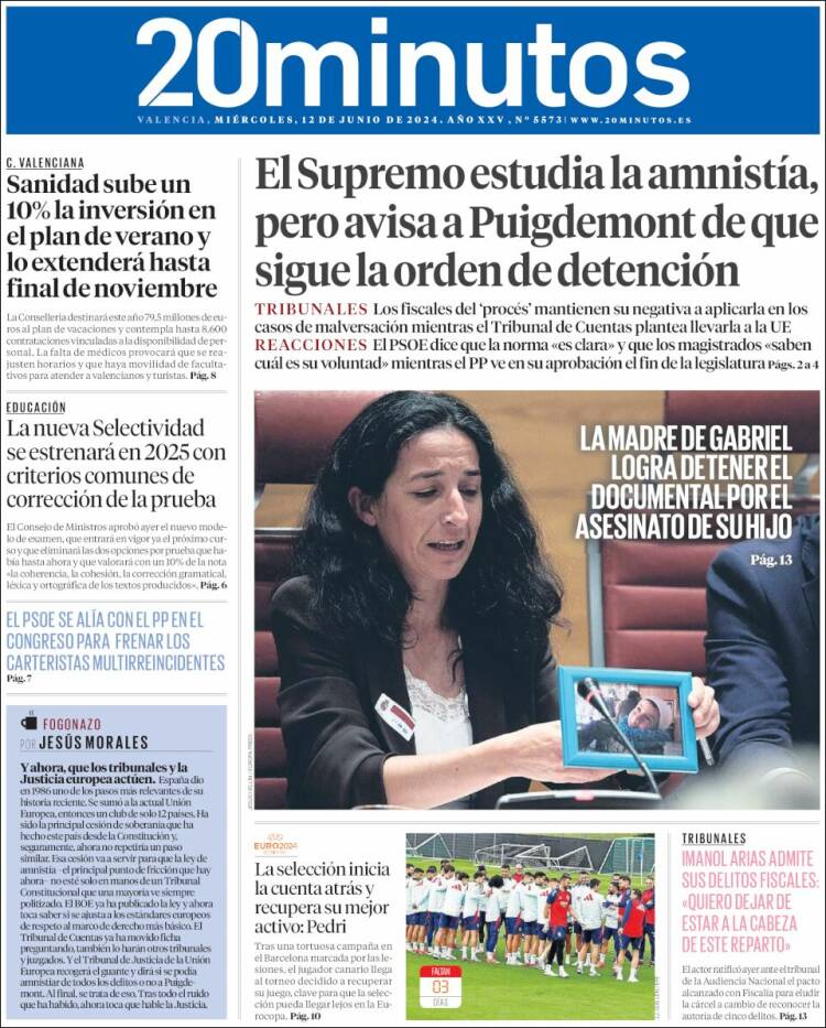 Portada de 20 Minutos - Valencia (España)