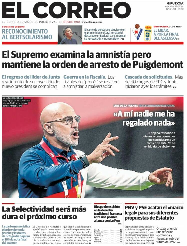 Portada de El Correo - Guipuzcoa (España)