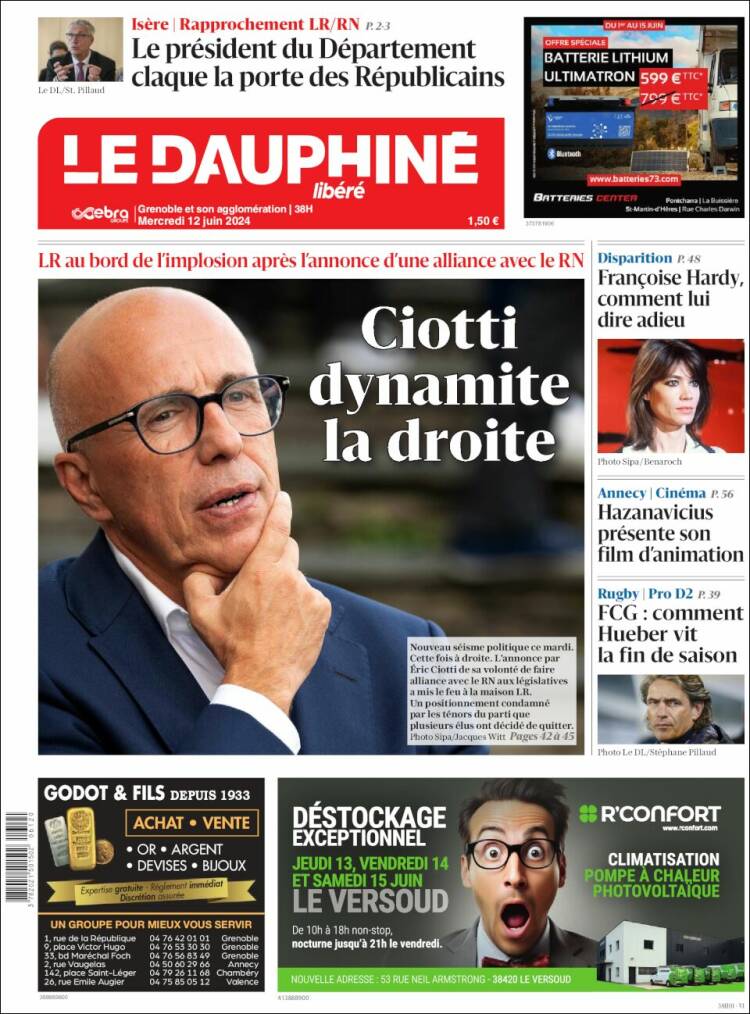 Portada de Le Dauphiné Libéré (Francia)