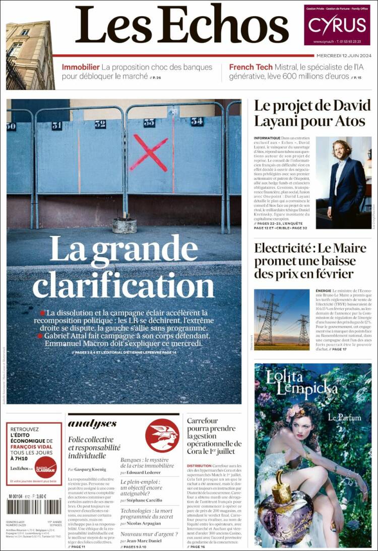 Portada de Les Echos (Francia)